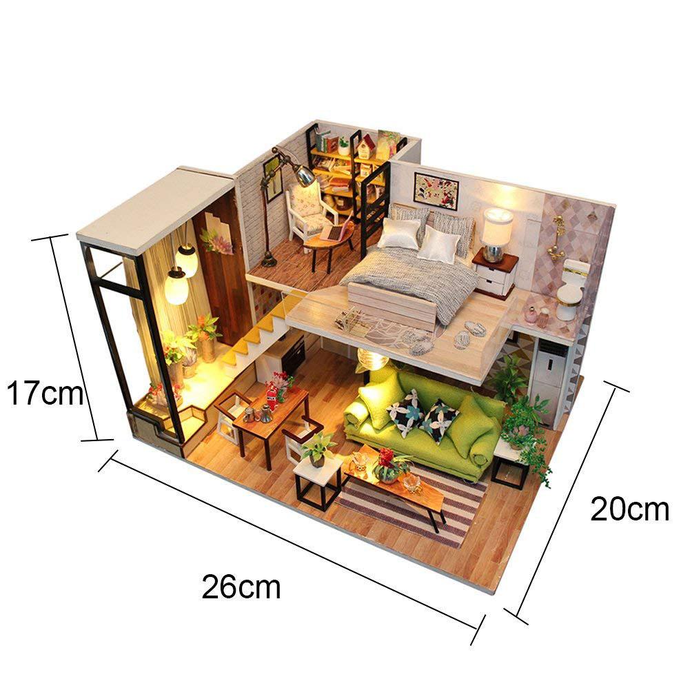 Căn nhà búp bê , Bộ mô hình nhà gỗ DIY CUTE ROOM M-030 có đèn LED, đầy đủ đồ vật, rèn luyện tính khéo léo cho bé- Giảm giá đặc biệt 50%