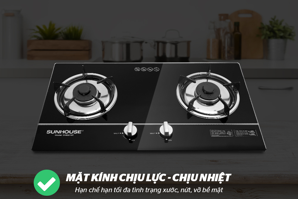 Bếp ga âm Sunhouse SHB501-MT-trưng bày CHÍNH HÃNG+Tặng dây gas cổ dê+Tiết kiệm gasHệ thống đánh lửa IC cho tia lửa nhanh-Mặt bếp bằng kính cường lực