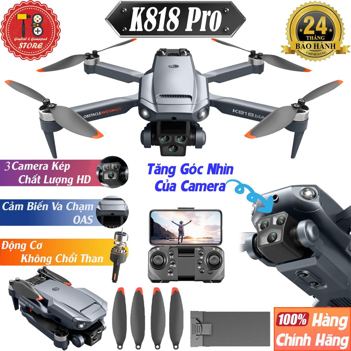 Máy Bay Điều Khiển Từ Xa Flycam K818 động cơ không chổi than tích hợp 3 camera kép HD Tránh chướng ngoại vậtFlycam Flycam miniFlycam 6k