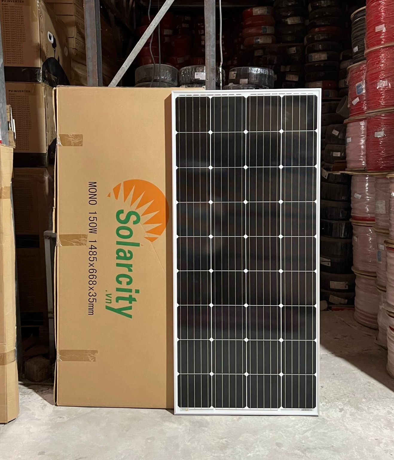 Pin năng lượng mặt trời mono 150w-18v  Solarcity - tặng 1 cặp mc4 đơn (hàng chính hãng, bảo hành 12 năm)