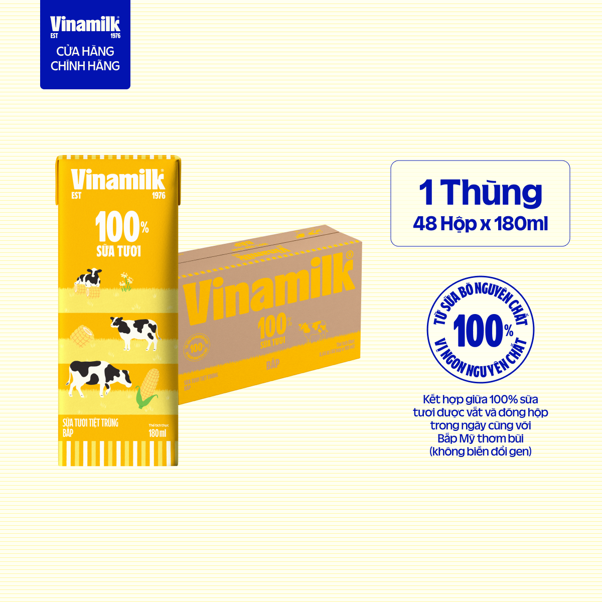 [Sản phẩm mới] Thùng 48 Hộp Sữa tươi tiệt trùng Vinamilk Bắp 180ml