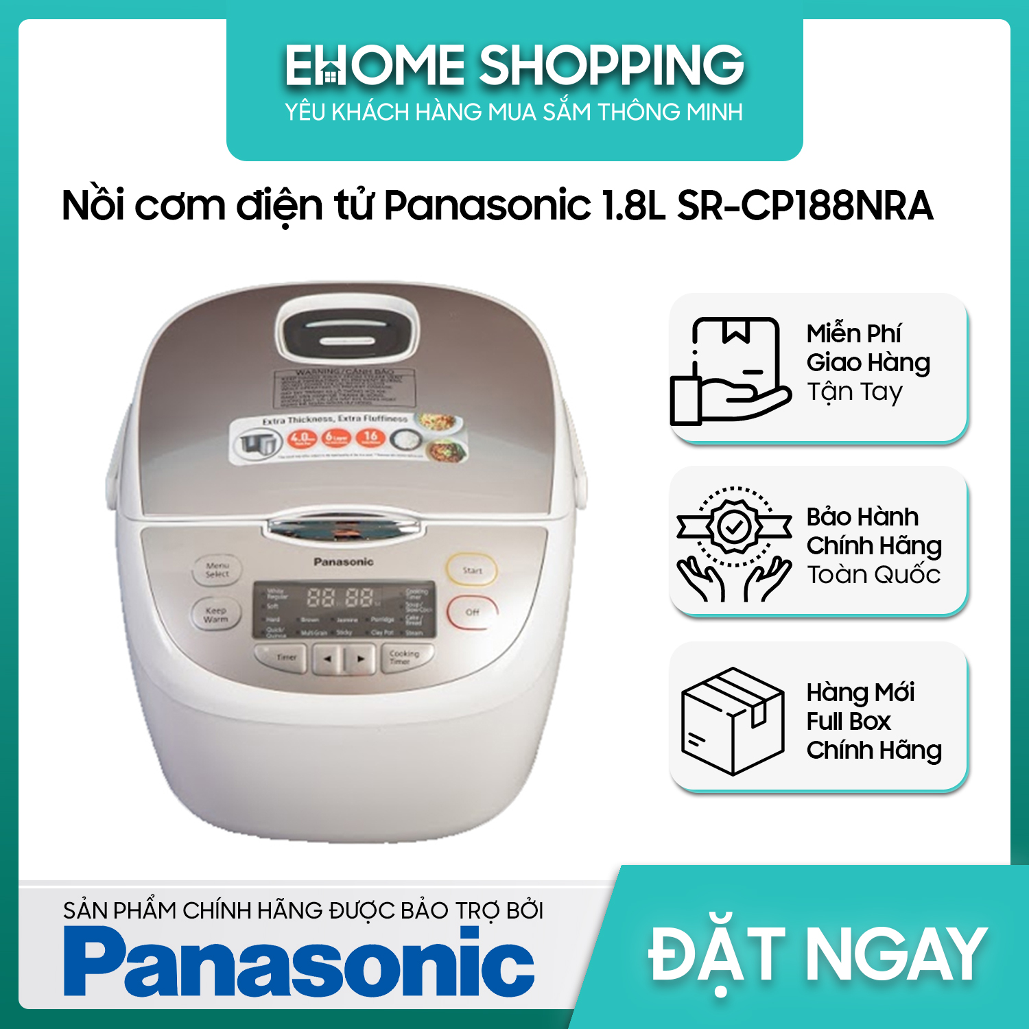 Nồi cơm điện tử panasonic 1.8 lít sr-cp188nra - hàng chính hãng - giao hoả tốc hcm