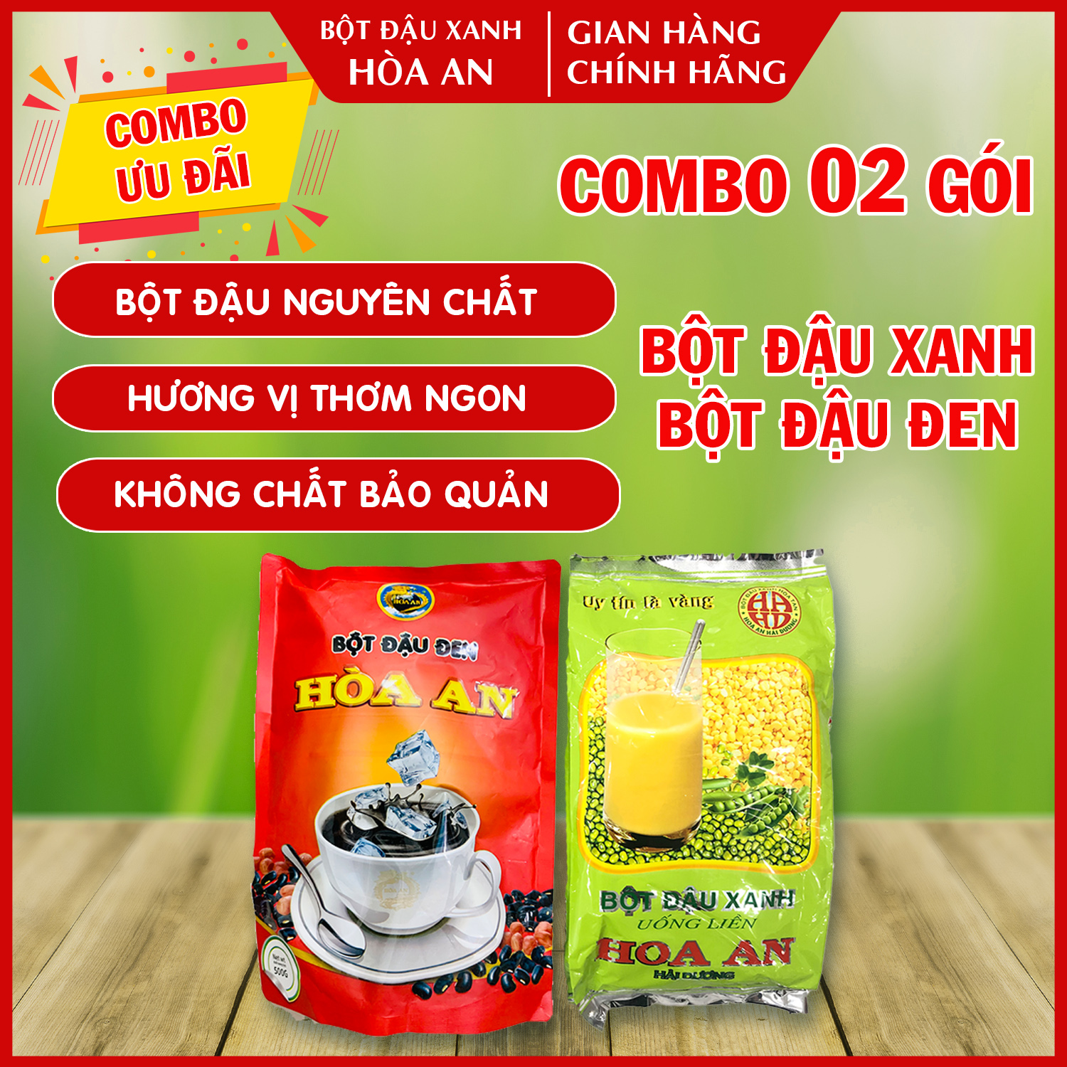 Combo bột đậu xanh và bột đậu đen hòa an