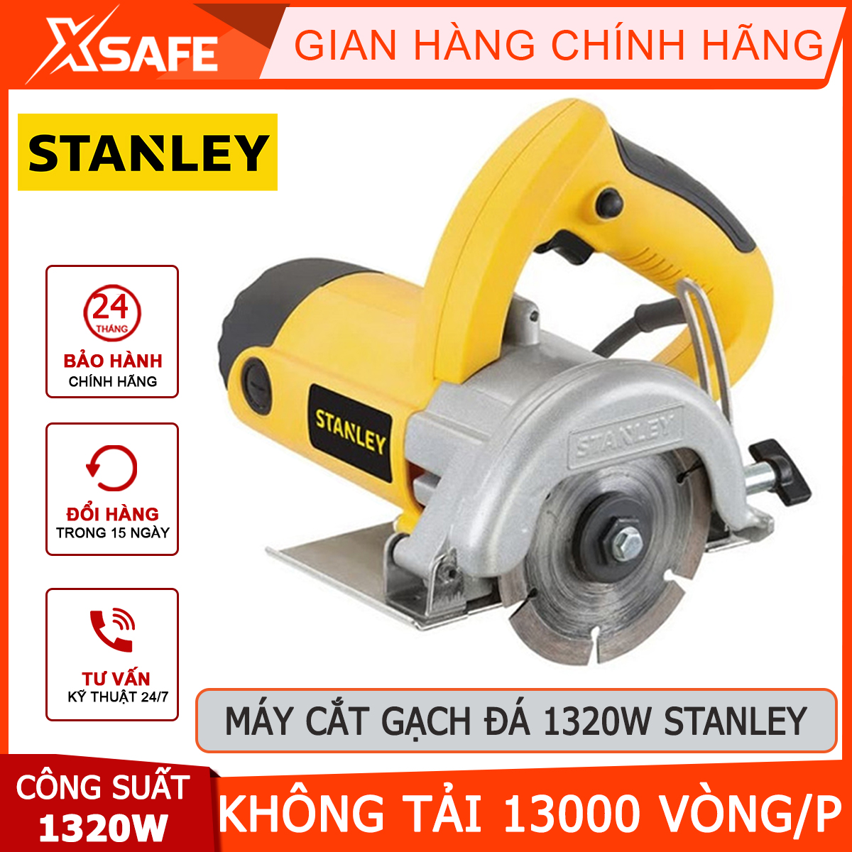 Máy cắt gạch STANLEY STSP125-B1 máy cắt đá cầm tay Công suất 1320W, Kích thước lưỡi cắt 125mm, Tốc độ không tải 13000/ph, cắt ra gạch nhiều kích thước và hình dạng, thẩm mỹ