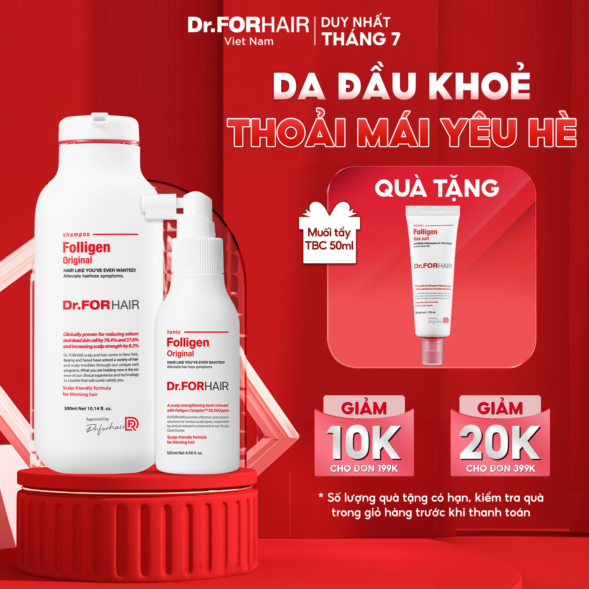 Combo gội dưỡng hỗ trợ mọc tóc nhân đôi, chăm sóc da đầu toàn diện Dr.FORHAIR Original Shampoo x Tonic Original