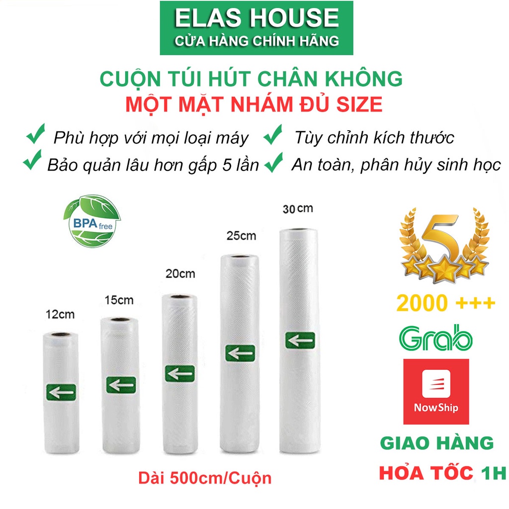 Túi hút chân không thực phẩm một mặt nhám dạng cuộn, 1 cuộn túi ép chân không dài 500cm