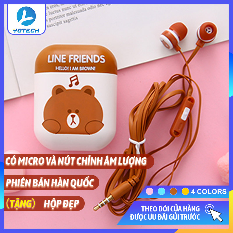 Tai nghe có dây phong cách Hàn Quốc tặng kèm hộp đựng tiện lợi, Tai nghe hoạt hình nhiều màu sắc cute, tai nghe gaming có mic đàm thoại, tai nghe in ear nút bấm điều chỉnh nhạc, tai nghe nhạc điện thoại phù hợp mọi điện thoại