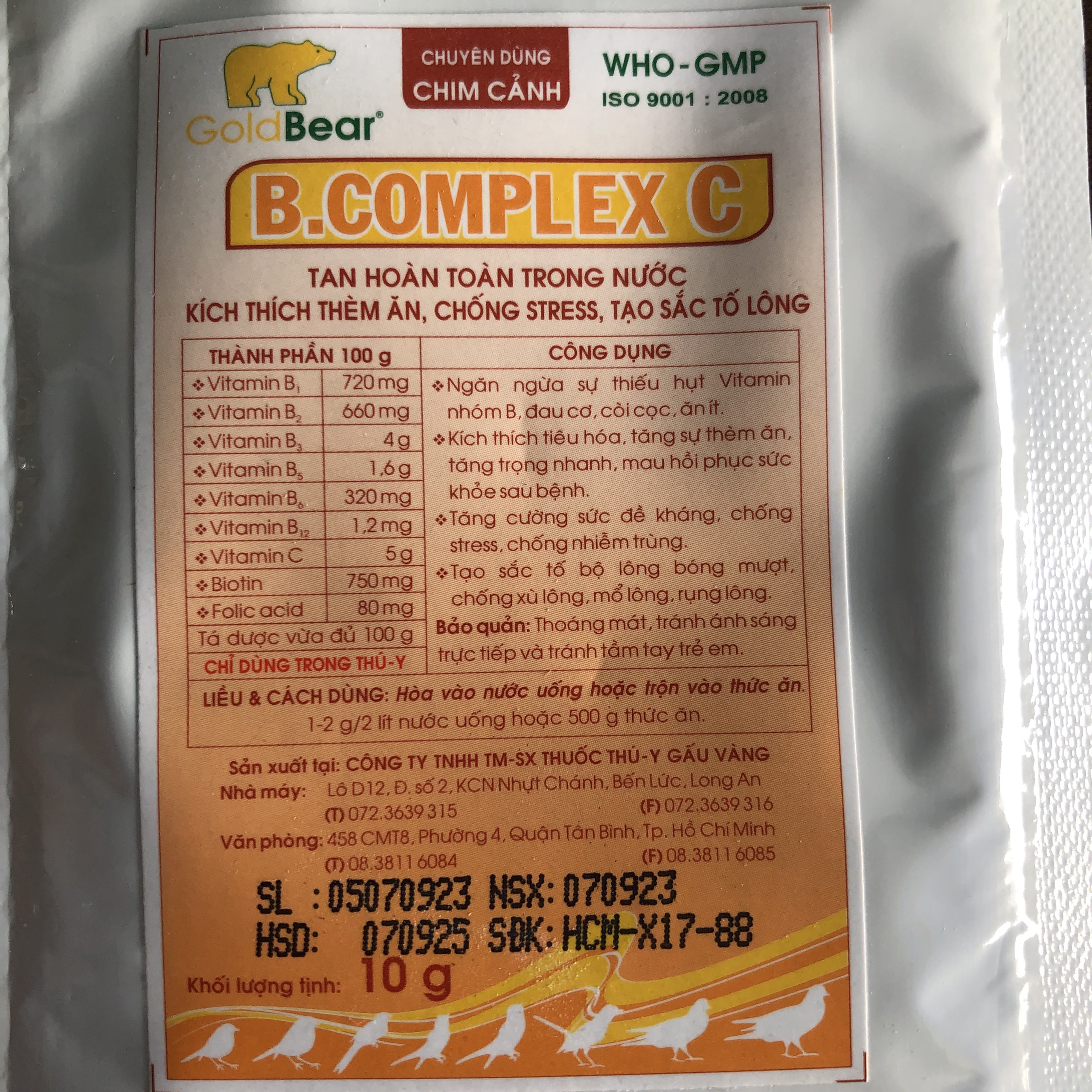 Vitamin Bcomplex C cho chim cảnh gói 10g
