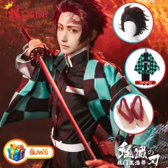 COSER KING Anime Demon Slayer: Kimetsu no Yaiba Cosplay Kamado Tanjiro Zenitsu Giyuu Costume Men Kimono Wig Shoe