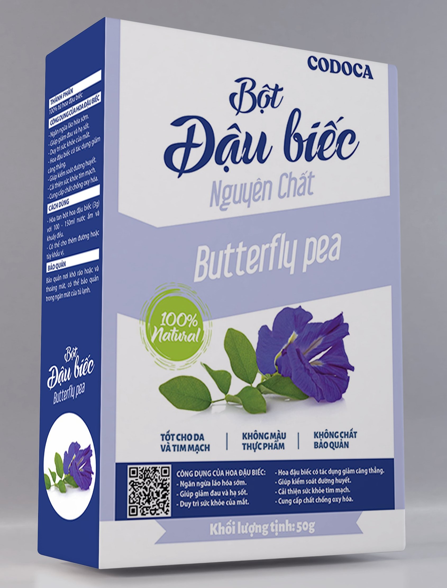 Bột đậu biếc nguyên chất codoca hộp 20 túi x 2.5g - butterfly pea powder