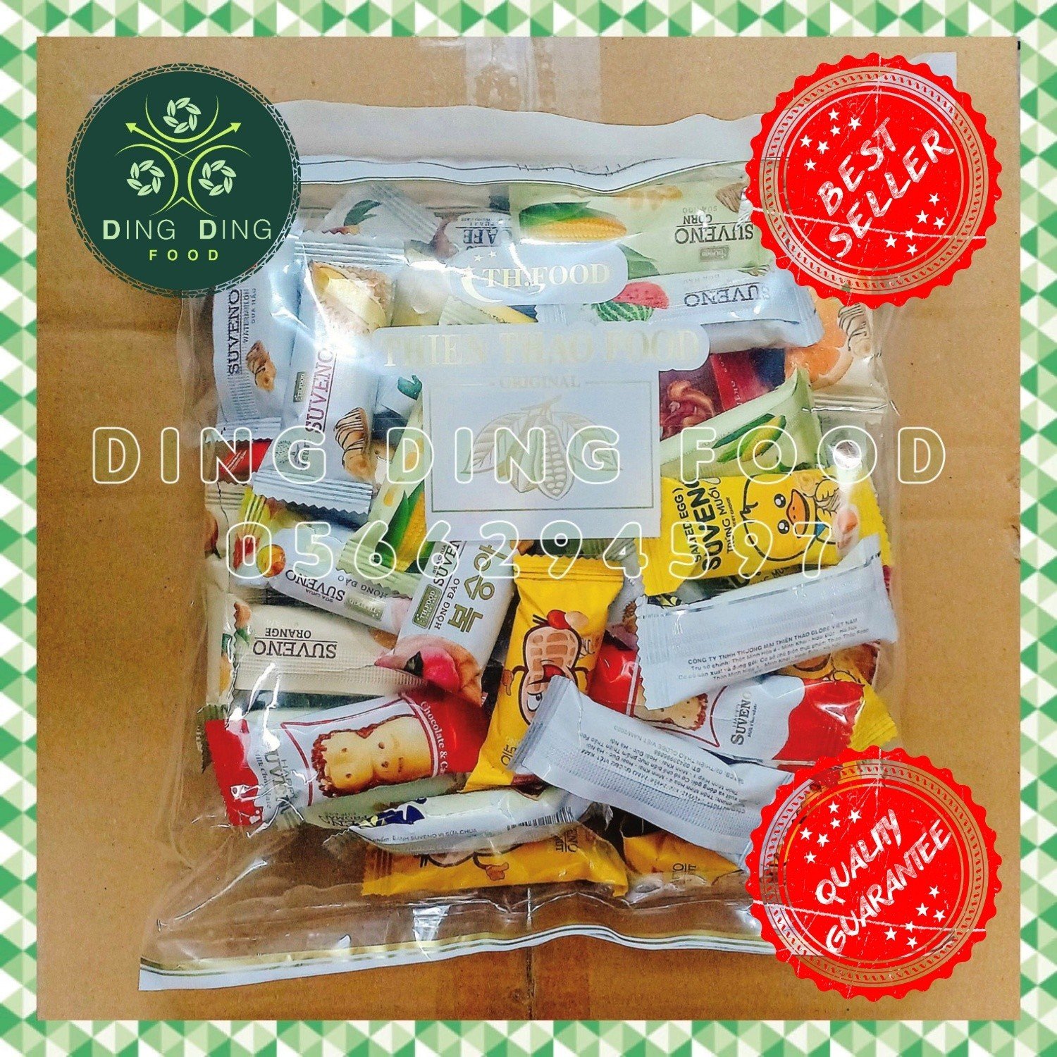 Mới - Bánh Xốp Giòn SUVENO Mix Vị 500g (Khoảng 50 Cái), Thiên Thảo, Yogurt, Phô Mai, Trứng Muối, Cà Phê, Sầu Riêng, Dưa Hấu, Cam, DING DING FOOD