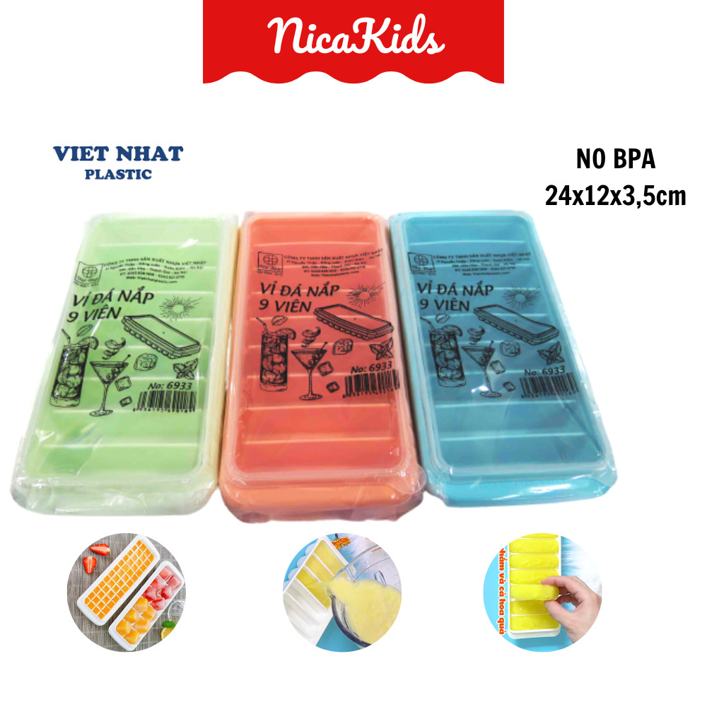 Khay đá có nắp đậy 9 viên, khay chia đồ ăn Việt Nhật