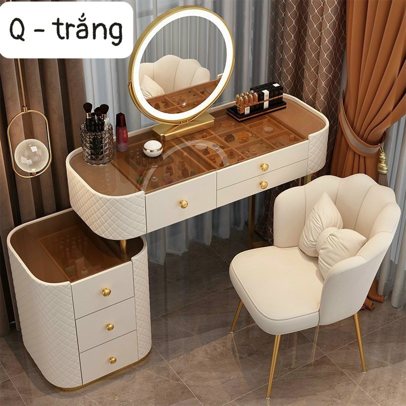 Bàn trang điểm kèm kệ để đồ chân gỗ tiện, có gương LED nhiều mẫu lựa chọn nội thất MINHUY bảo hành 1 năm