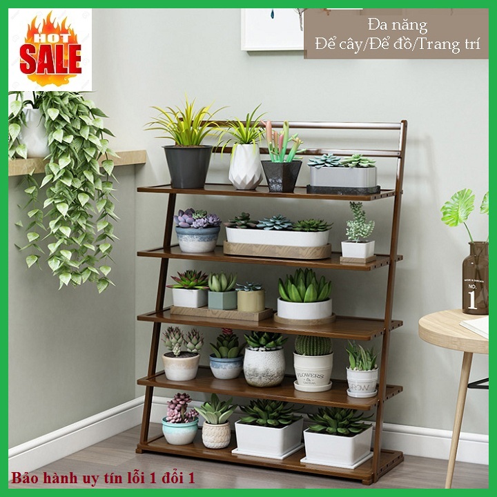 Kệ để chậu hoa 5 tầng, chất liệu gỗ tre, kệ trang trí, kệ để cây cảnh, kệ đa năng