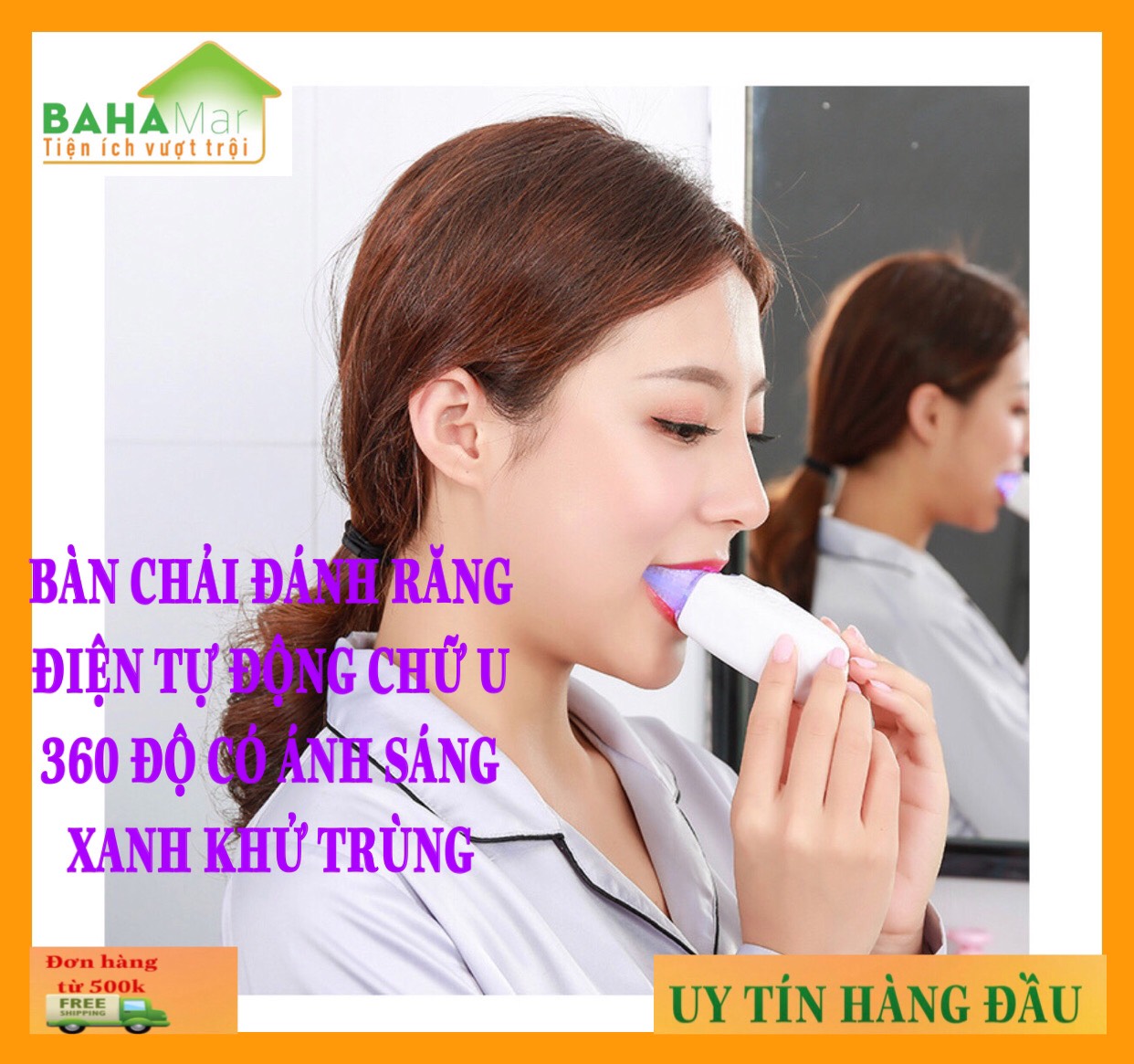 BÀN CHẢI ĐÁNH RĂNG ĐIỆN TỰ ĐỘNG CHỮ U  360 ĐỘ CÓ ÁNH SÁNG XANH KHỬ TRÙNG "BAHAMAR" ngăn ngừa sâu răng, làm sạch và làm trắng răng, giúp hơi thở thơm tho và giúp nướu khỏe lên