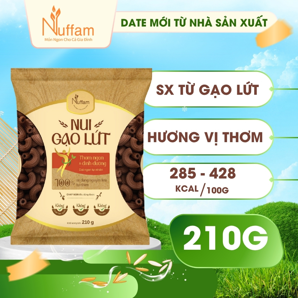 Nui Gạo Lứt 100% Hữu Cơ Eat Clean Giảm Cân Ăn Kiêng - Chính Hãng Nuffam - Túi 210gr