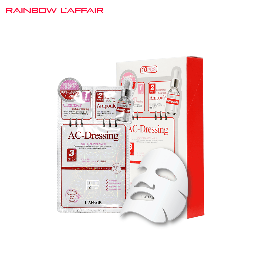(TẶNG SỮA RỬA MẶT 150ML) Mặt nạ cho da nhạy cảm 3 bước Rainbow Laffair Ac-dressing (10 bộ x 28ml)