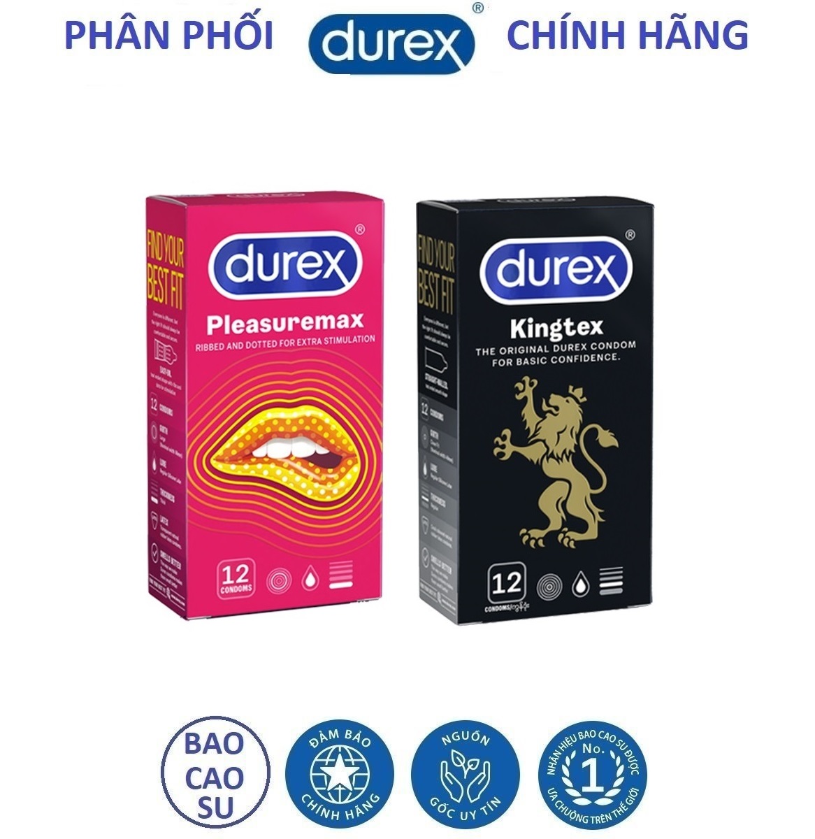 Combo 1 hộp bao cao su Durex Kingtex 12 chiếc & 1 hộp Durex Pleasuremax 12 chiếc