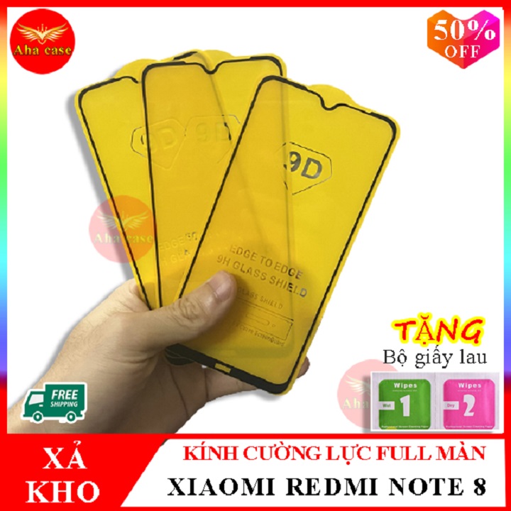 Kính cường lực XIAOMI REDMI NOTE 8, Kính cường lực redmi note 8 FULL màn hình, Tặng kèm giấy lau ướt và giấy lau khô