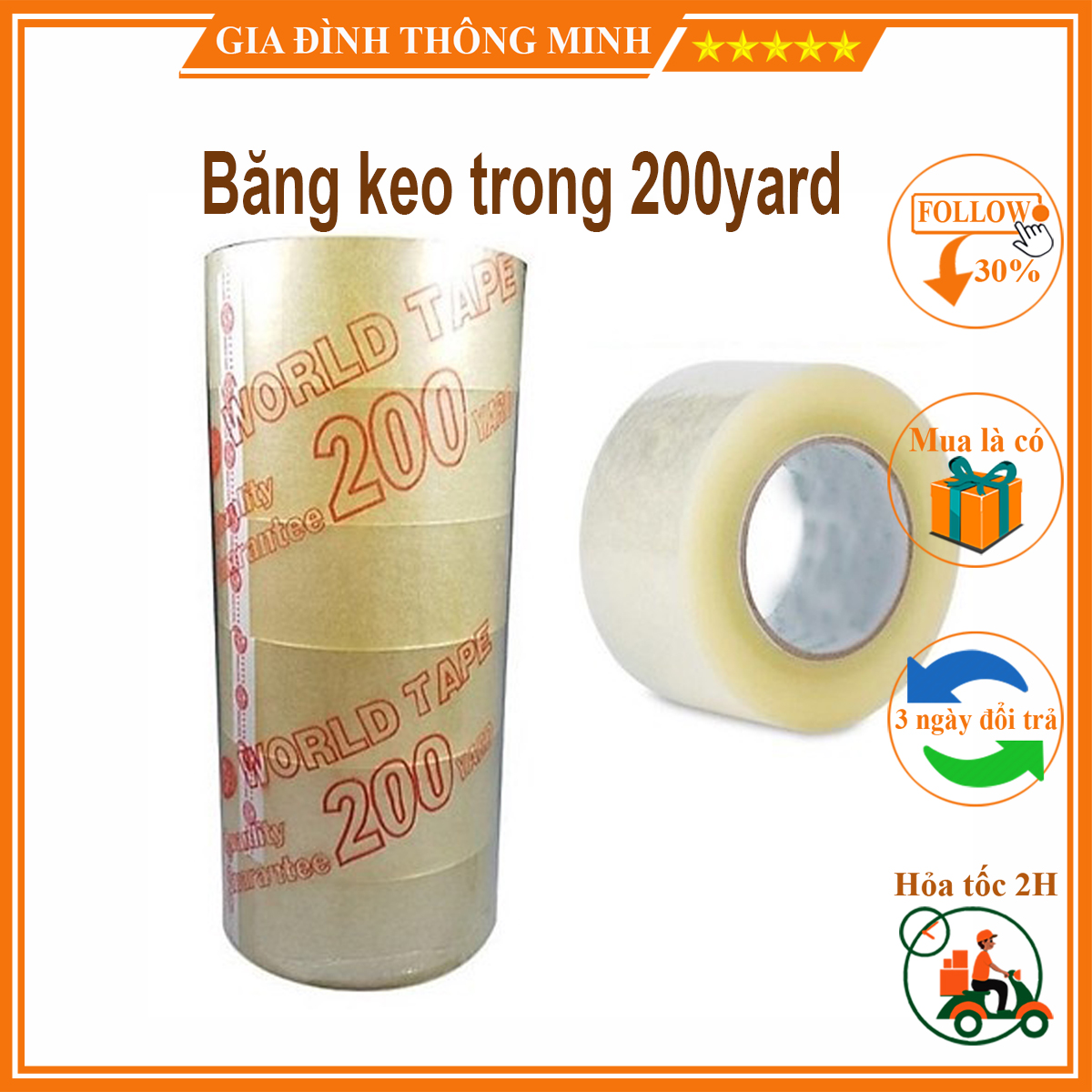 Cuộn băng keo trong dán đóng thùng 200yard