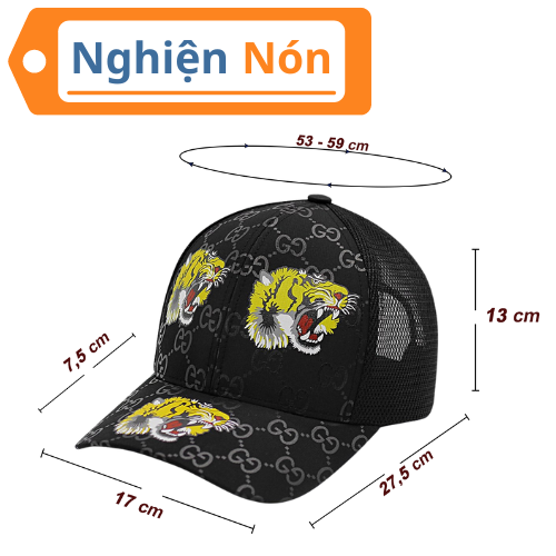 Mũ hiệu Gucci Dù phối Lưới Khóa dán Logo in tam Hổ, Nón thời trang Gucci thêu 3 con hổ, Nón lưới GC