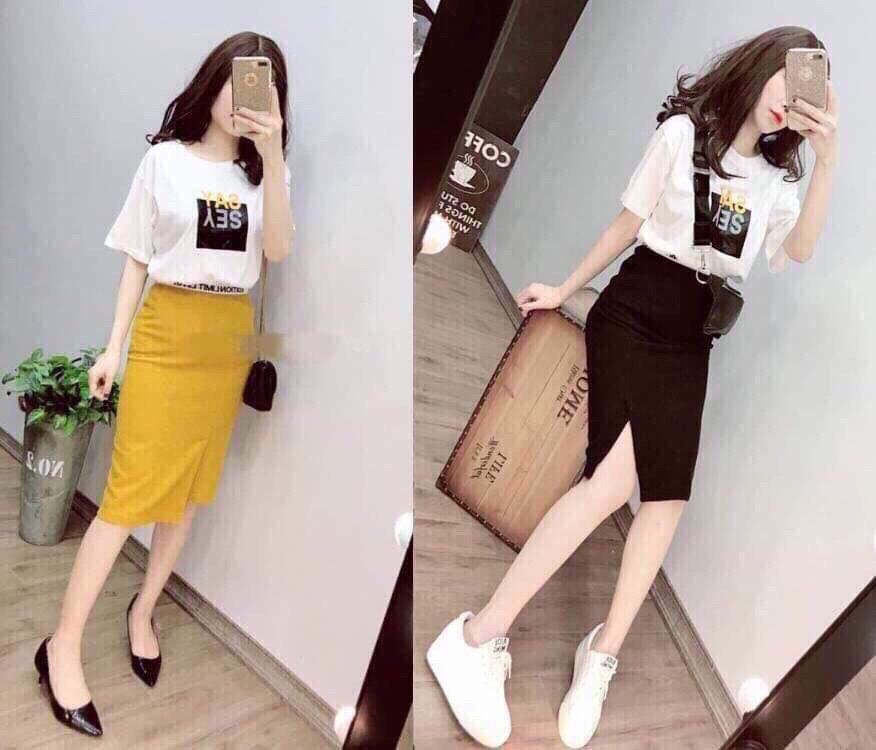 Set áo và chân váy in chữ smile TULI