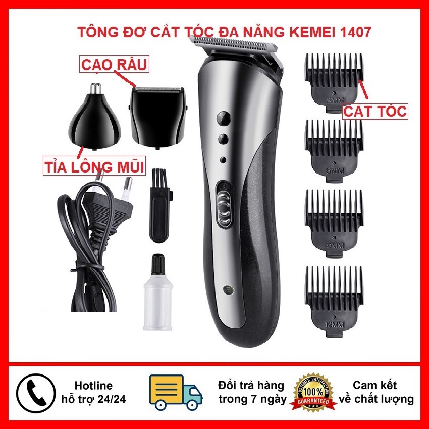 Tông đơ cắt tóc kiêm cạo râu, tỉa lông mũi kemei KM 1407