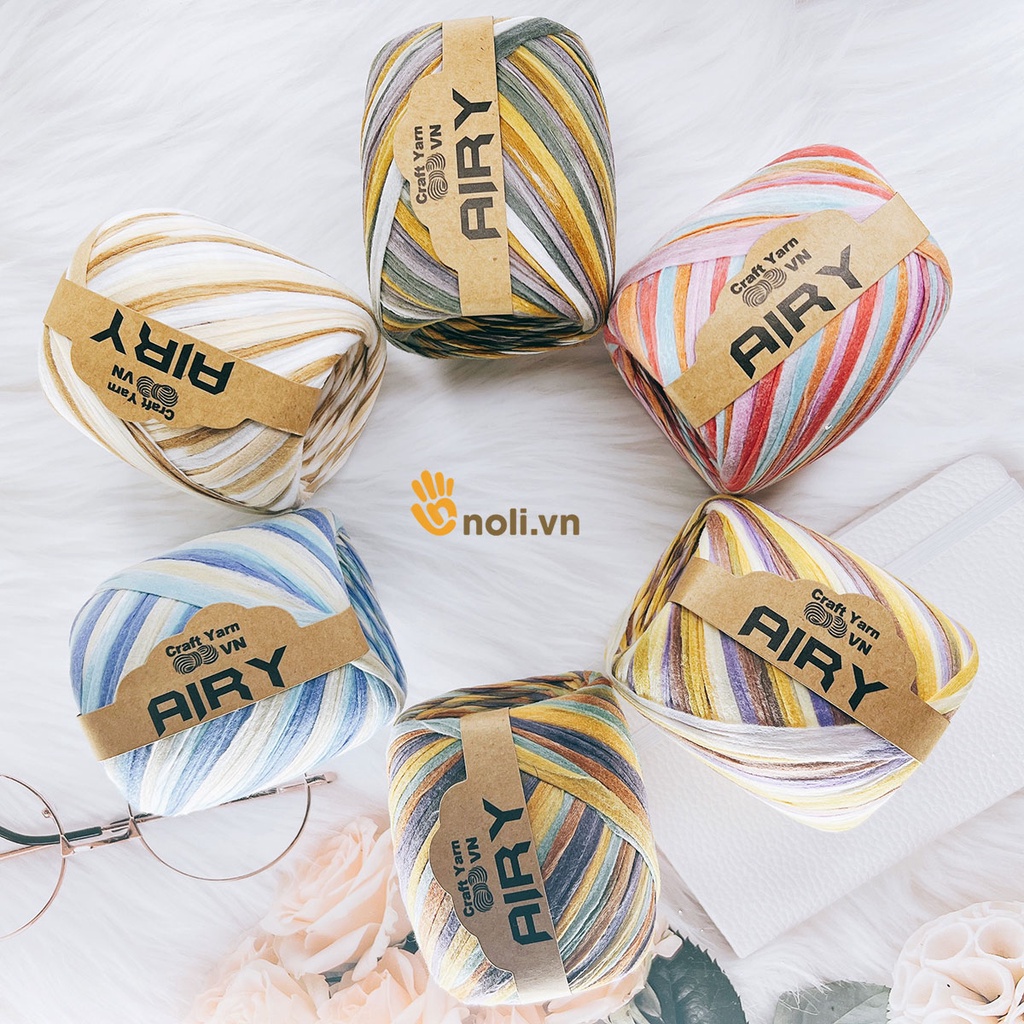 Sợi cọ giấy airy loang Craft yarn VN móc túi tote, túi đựng điện thoại, mũ nón, siêu mềm, màu sắc vintage 45g xuất xứ Việt Nam