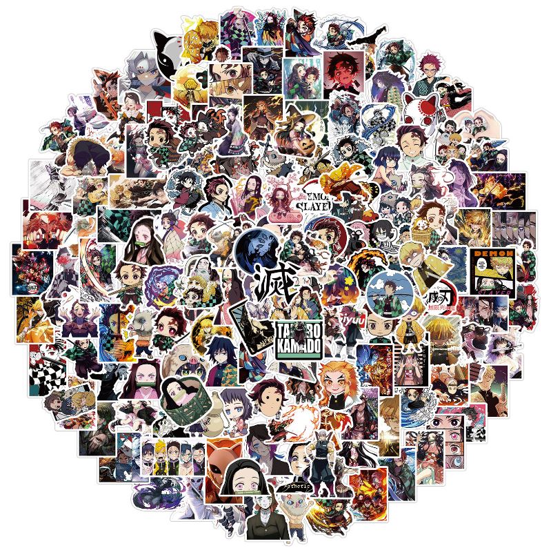 Bộ Anime Ghost Slayer - Thanh Gươm Diệt Quỷ decal hình dán chống nước trang trí xe, laptop, nón bảo hiểm, vali #191