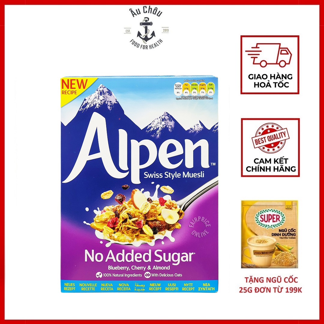 Ngũ cốc ăn sáng dinh dưỡng Alpen không đường việt quất, cherry, hạnh nhân 560g nk Anh HSD 5/24