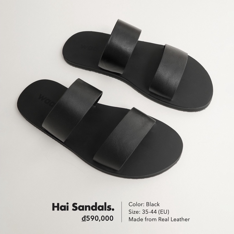 Dép 2 quai ngang Unisex HAI Sandals WAA.- DA THẬT 100% - Sản phẩm thiết kế