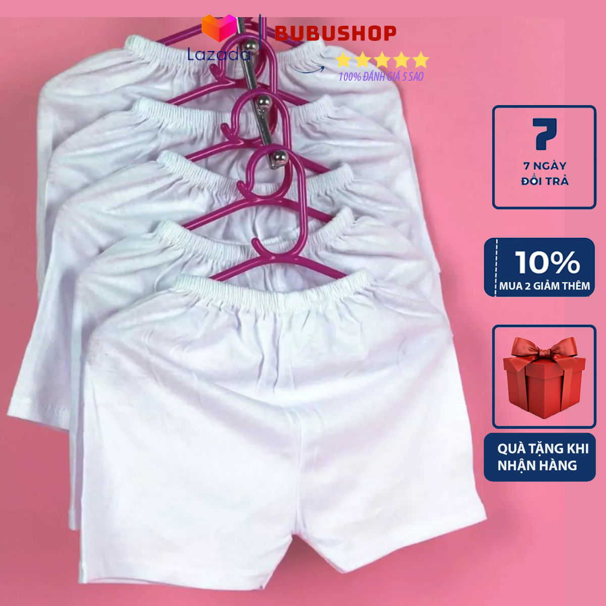 [SALE] Set 5 quần chục cotton ngắn cho bé sơ sinh từ 3-11kg quần áo em bé màu trắng cho bé trai bé gái tiết kiệm giá rẻ chất vải thấm hút tốt BUBUSHOP - bubinshop