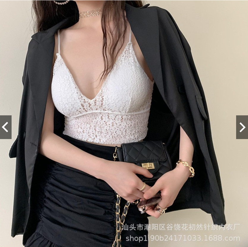 Áo Bra Ren hai dây Quảng Châu chất dày dặn ren hoa nổi có mút ngực