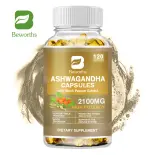 BEWORTHS Viên nang Ashwagandha hữu cơ 2100mg giúp giảm căng thẳng Tăng cường tâm trạng Hỗ trợ miễn dịch và tuyến giáp Hỗ trợ sức khỏe chức năng nam