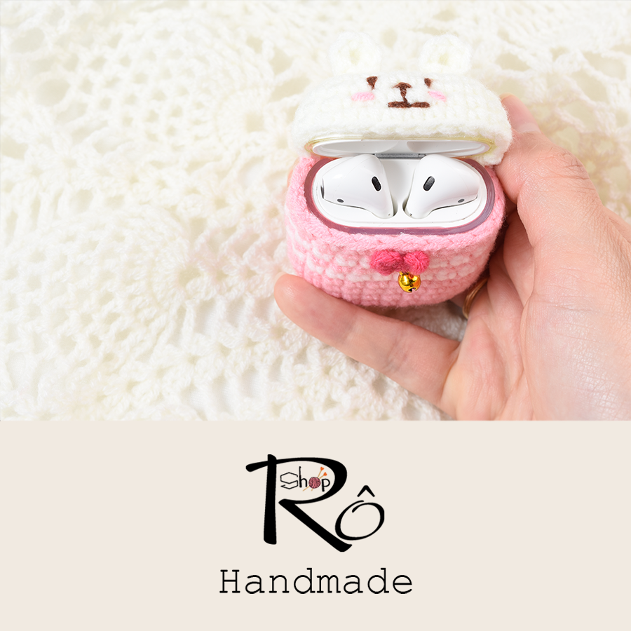 [HCM]Túi đựng airpod 2 hình gấu hồng đáng yêu Airpod case cute len Handmade [Ảnh thật+Hàng sẵn]