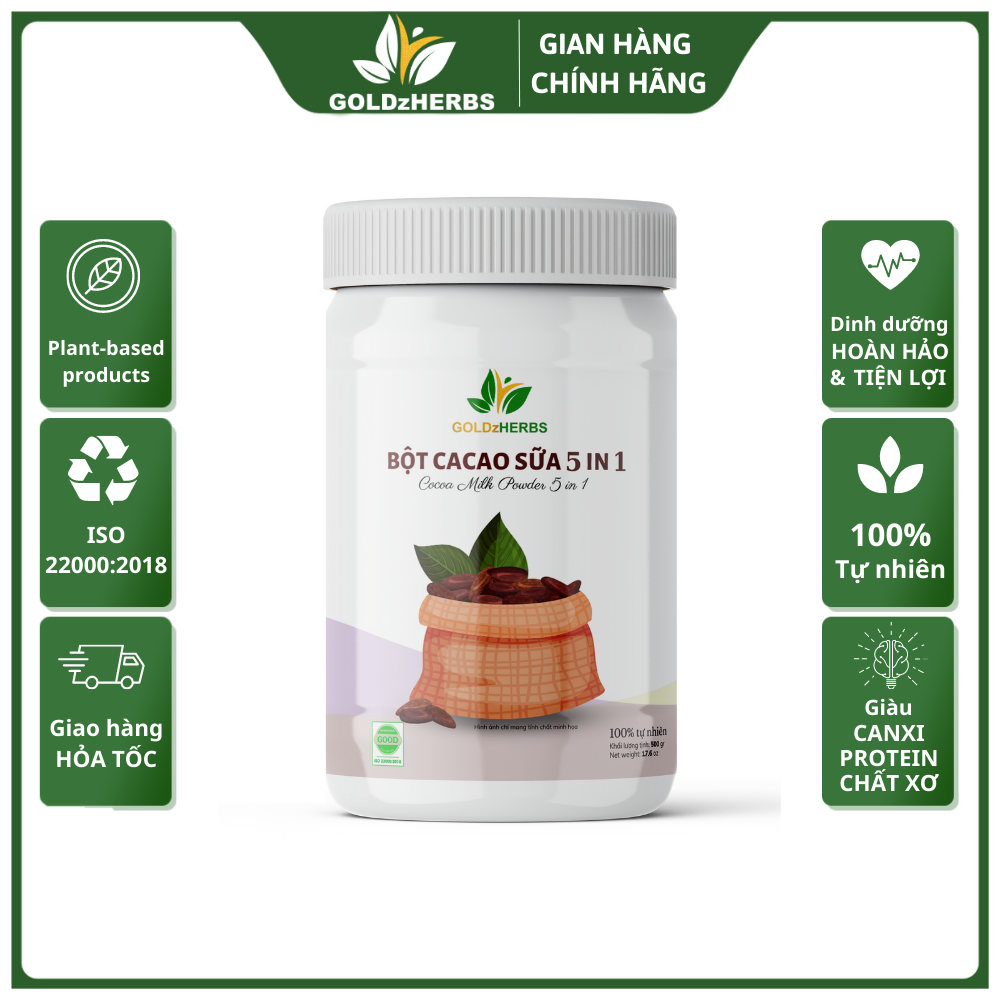 Bột cacao sữa 5 in 1 goldzherbs 250g/500g