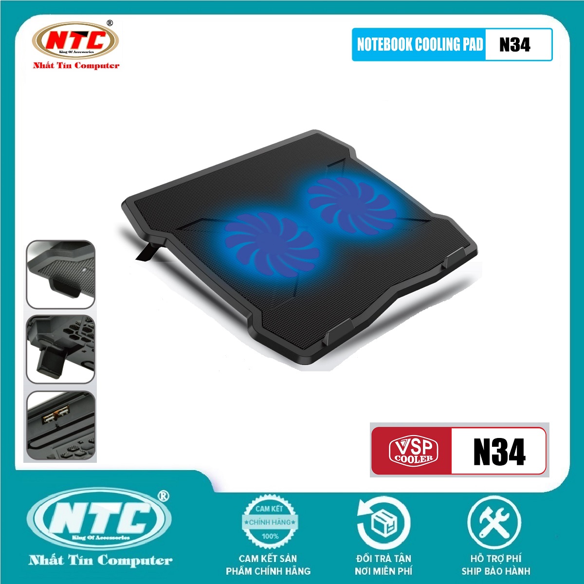Đế tản nhiệt VSP COOLER N34 cho laptop từ 10" đến 15.6" có đen Led (Đen) - Nhất Tín Computer