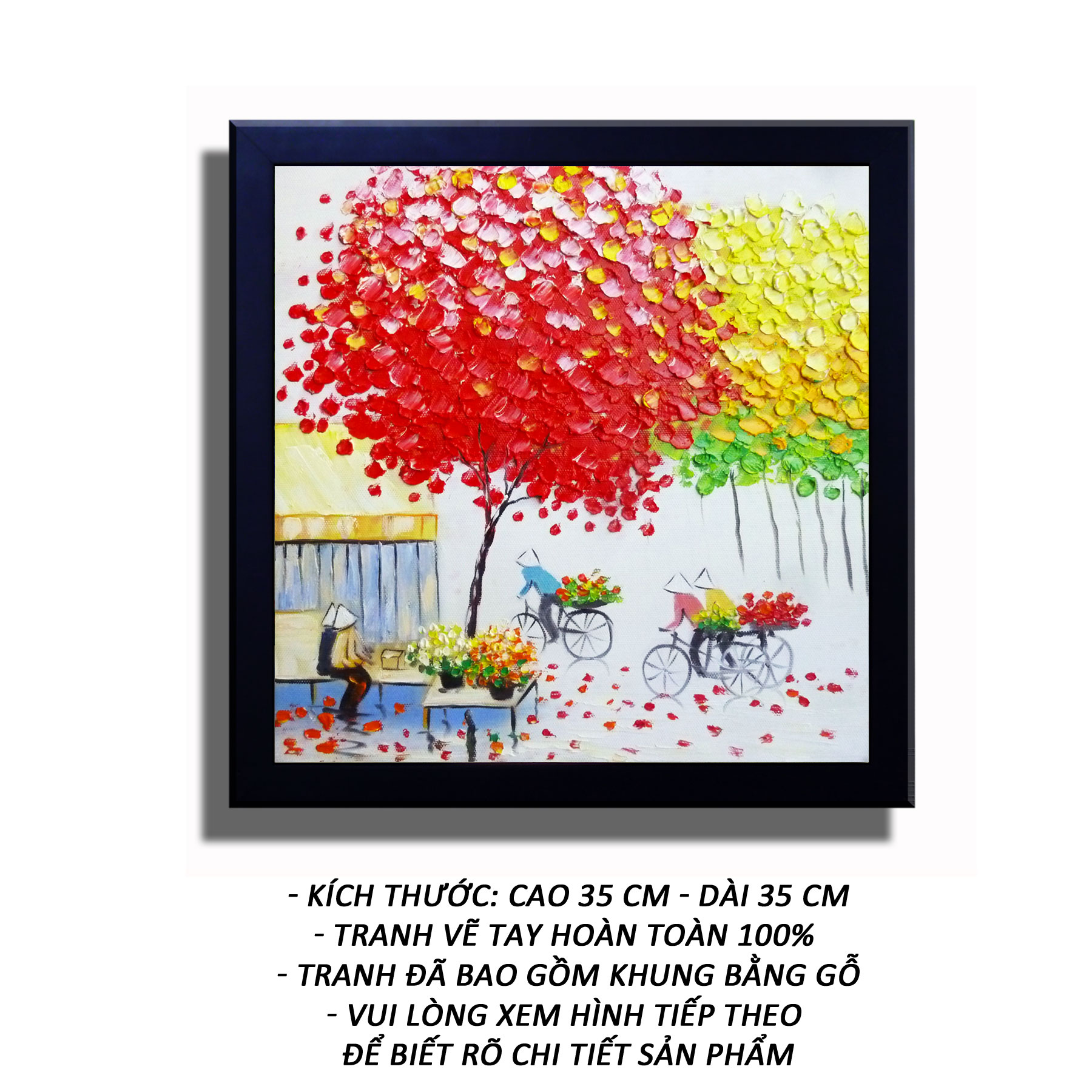 Tranh sơn dầu - Chợ Quê Rộn Rã 18 - Tranh Minh Hiền (VẼ TAY 100% - KHUNG GỖ)