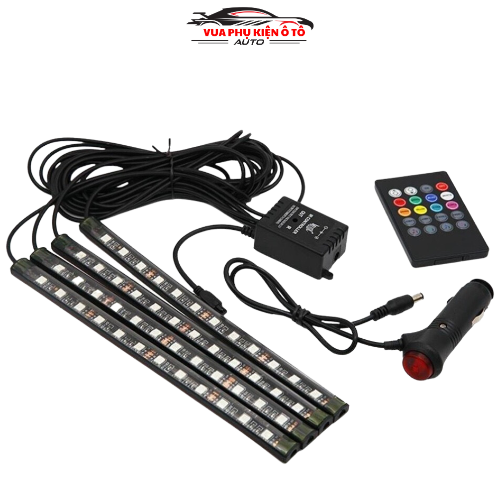 Bộ đèn led chiếu gầm ghế 12V kèm remote điều khiển đổi màu cảm biến thông minh theo tiếng nhạc cực sang trọng (Loại 12 bóng led) có video