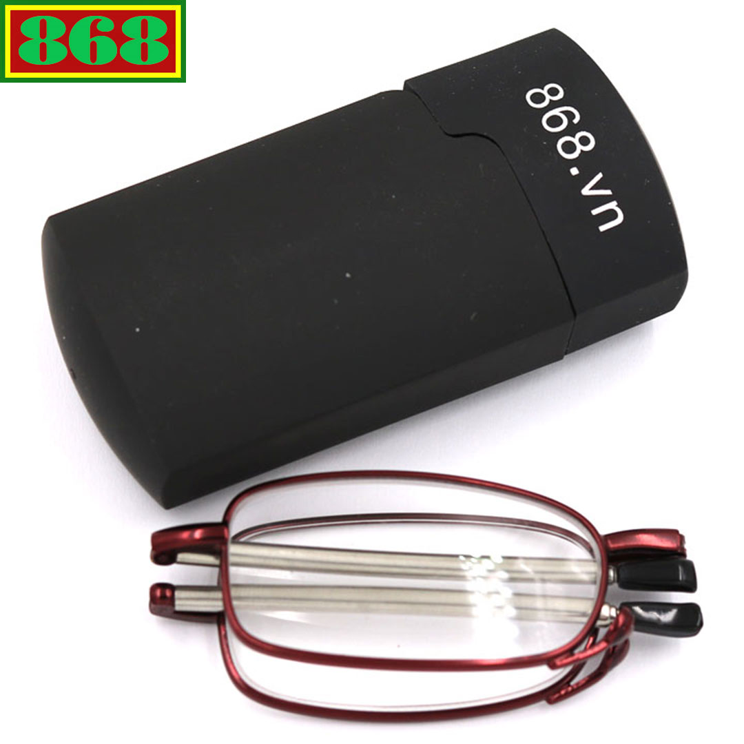 Mắt kính lão gọng xếp màu đỏ (868) từ 1 độ đến 4 độ, mắt kính viễn, mắt kính gập, mắt kính rút, mắt kính gấp