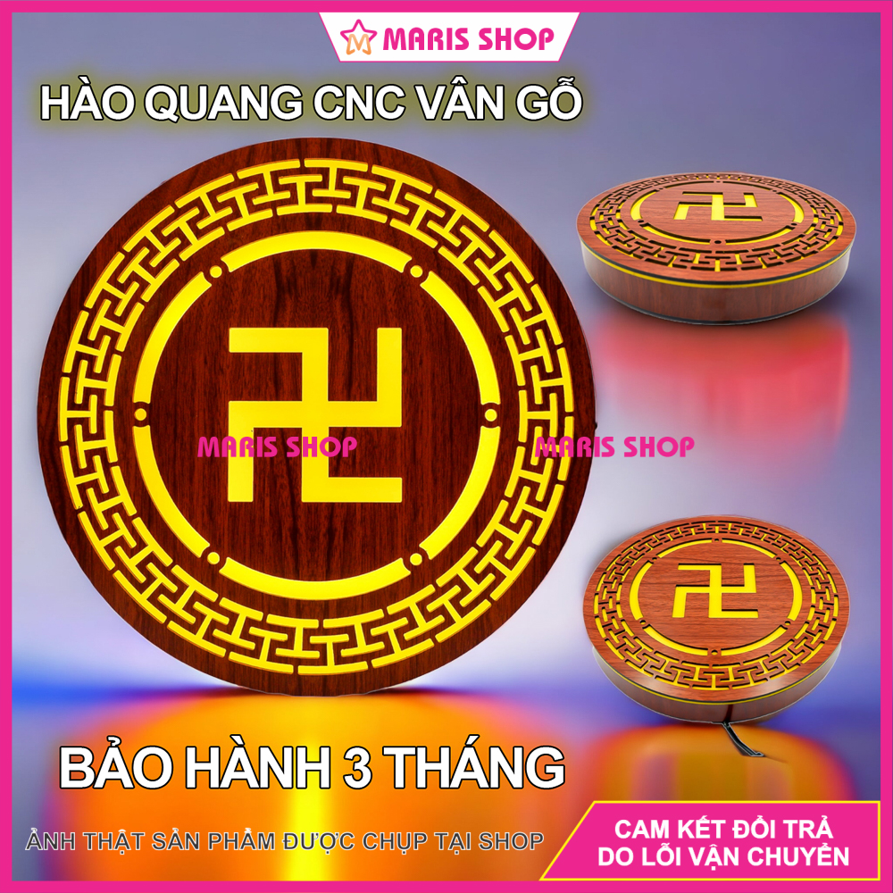 Đèn hào quang vân gỗ chữ vạn để bàn thờ phật, vòng hào quang phật, đèn hào quang phật, hào quang cnc