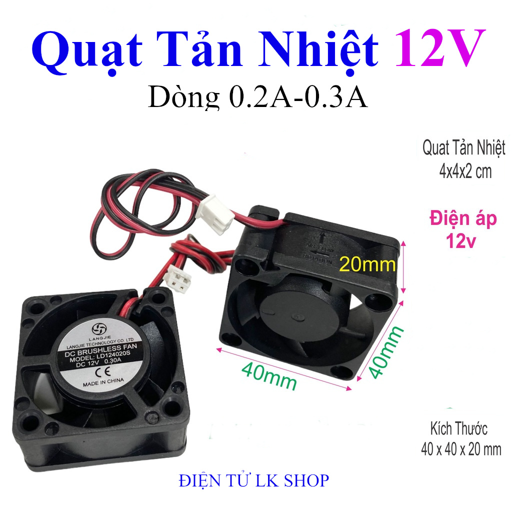 Quạt tản nhiệt 12v 4x4x2 cm - điện tử lk shop