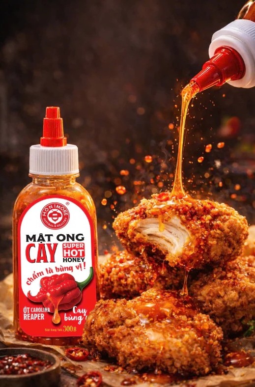 HONIMORE [chai ĐỎ 300gr] MẬT ONG CAY BÙNG NỔ Super Hot Honey with Carolina Reaper