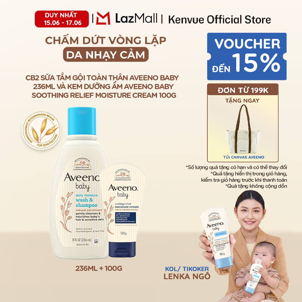 CB2 Sữa tắm gội toàn thân Aveeno baby 236ml và Kem dưỡng ẩm Aveeno Baby Soothing Relief Moisture Cream 100g