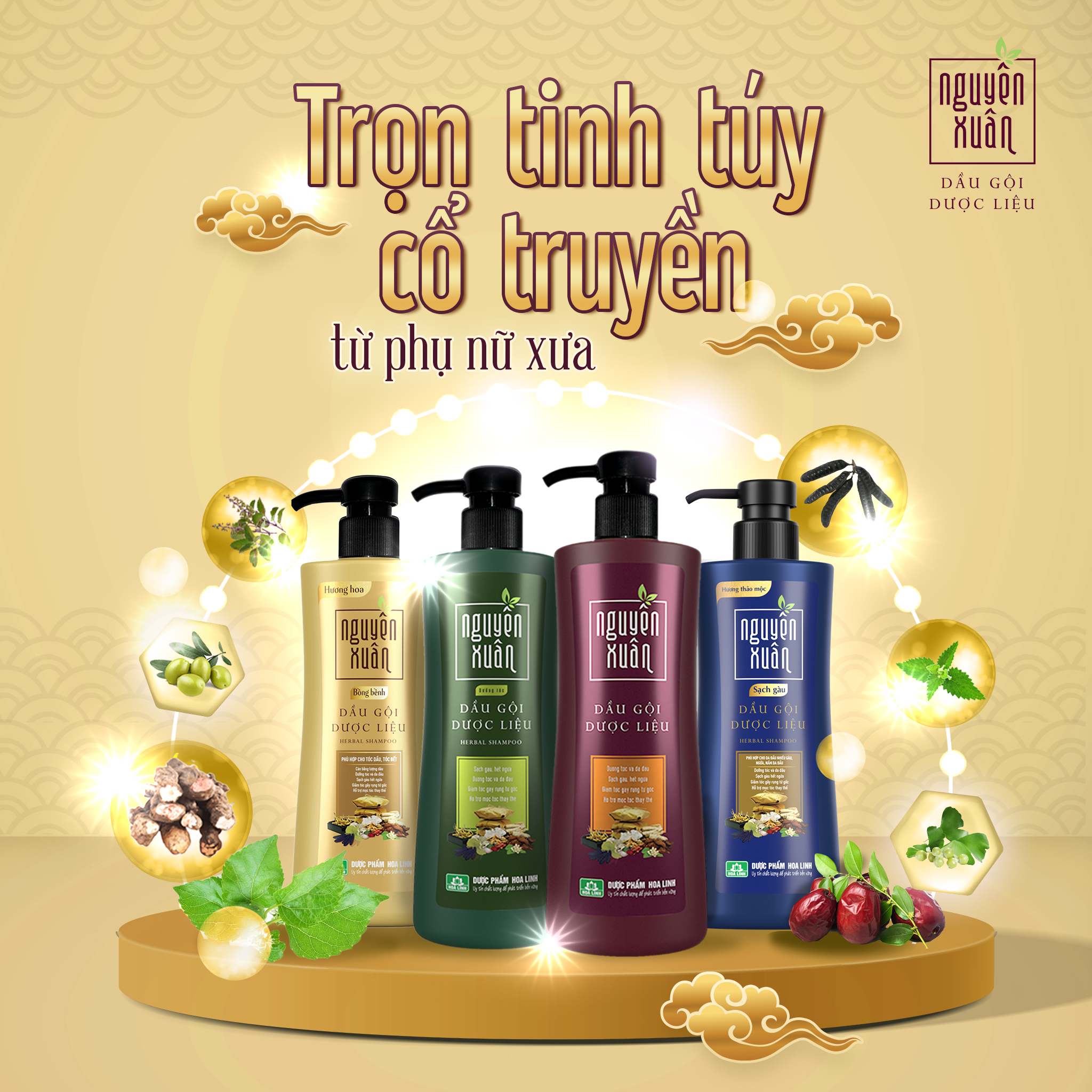 Dầu Gội Dược Liệu Nguyên Xuân Nâu đỏ/ Dầu gội Nguyên Xuân cho tóc thường