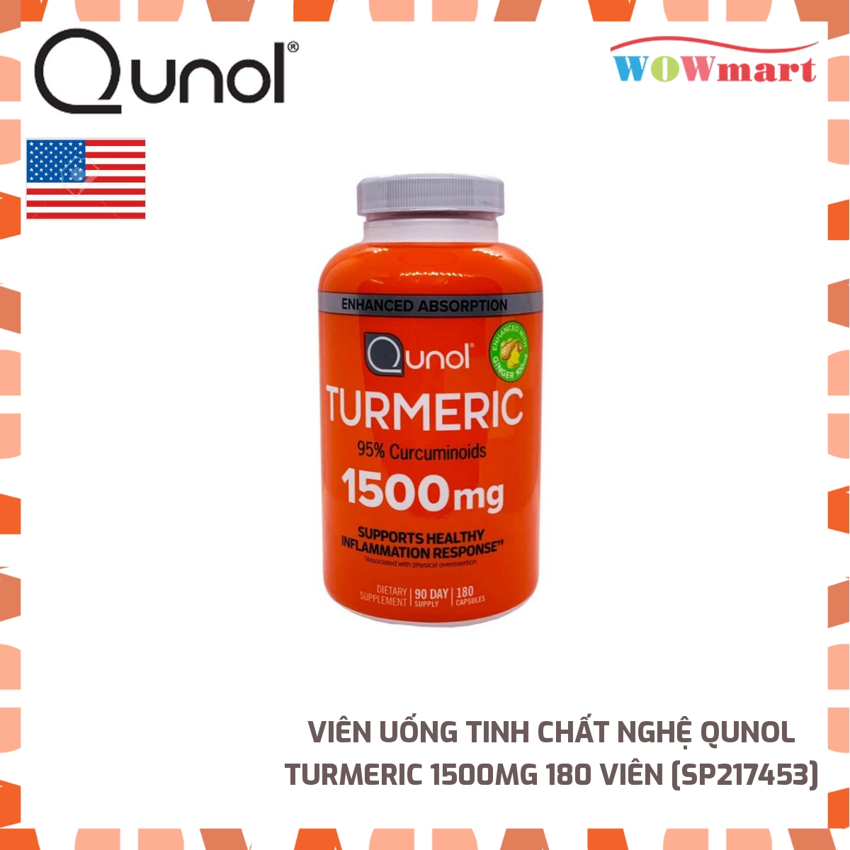 [HCM]Viên uống tinh chất nghệ Qunol Turmeric 1500mg +Ginger 100mg 180 viên - MỸ