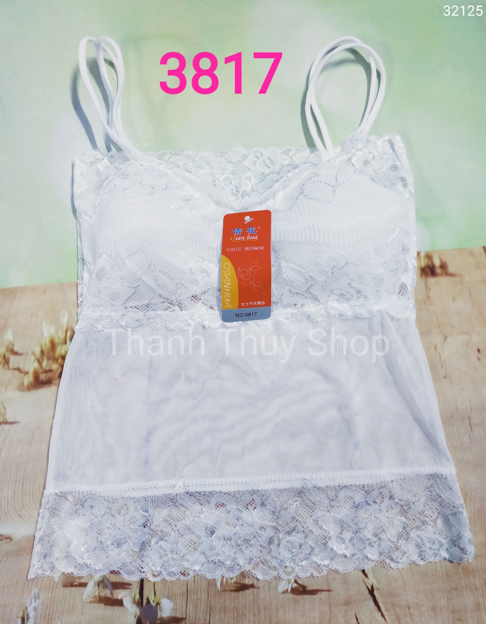 Áo lá dài ren phối lưới mút mỏng 3817