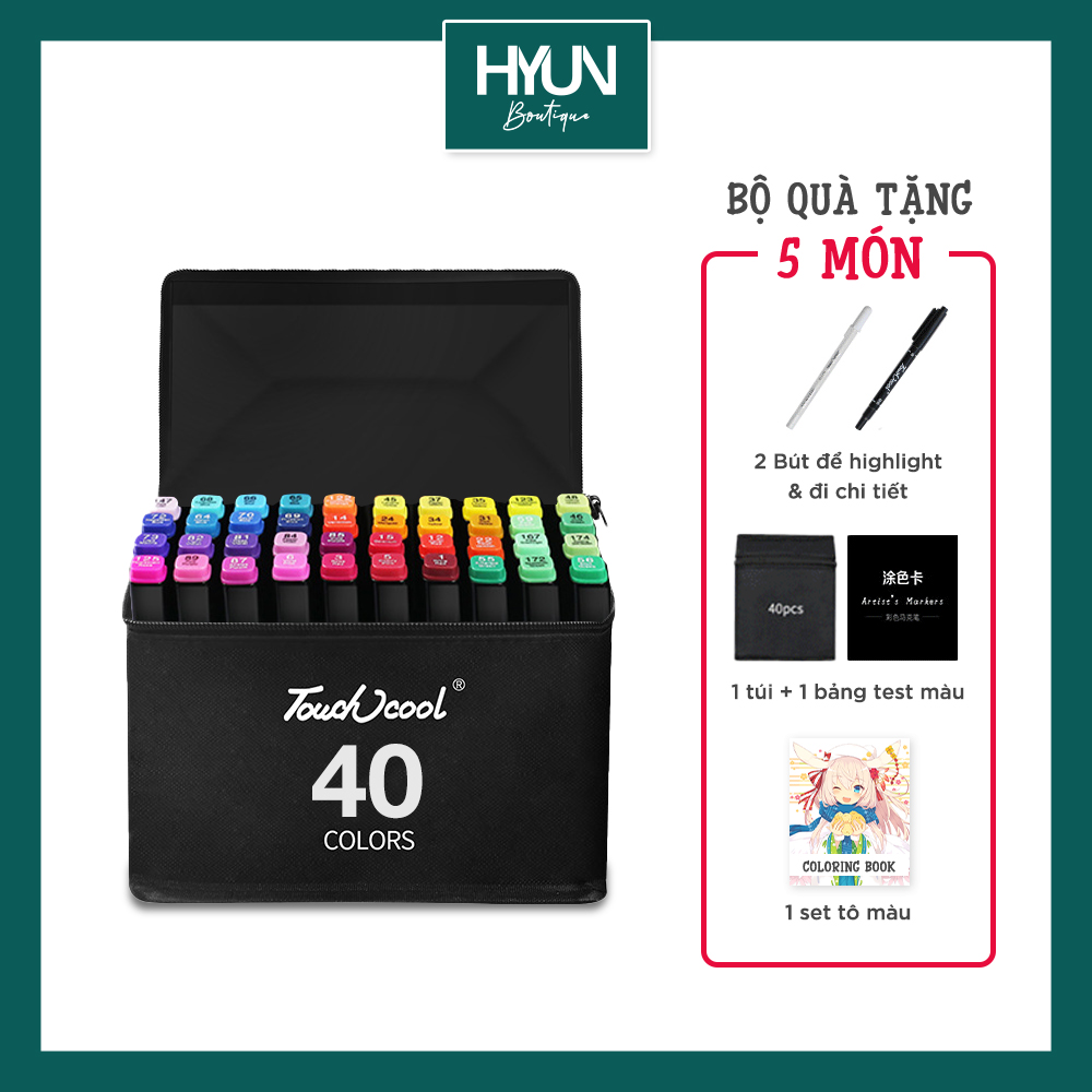 [HCM]Bút màu Marker TouchCool Túi Vải 40 cây - Hyun Boutique  và bộ quà tặng 5 món - Bút vẽ trang trí