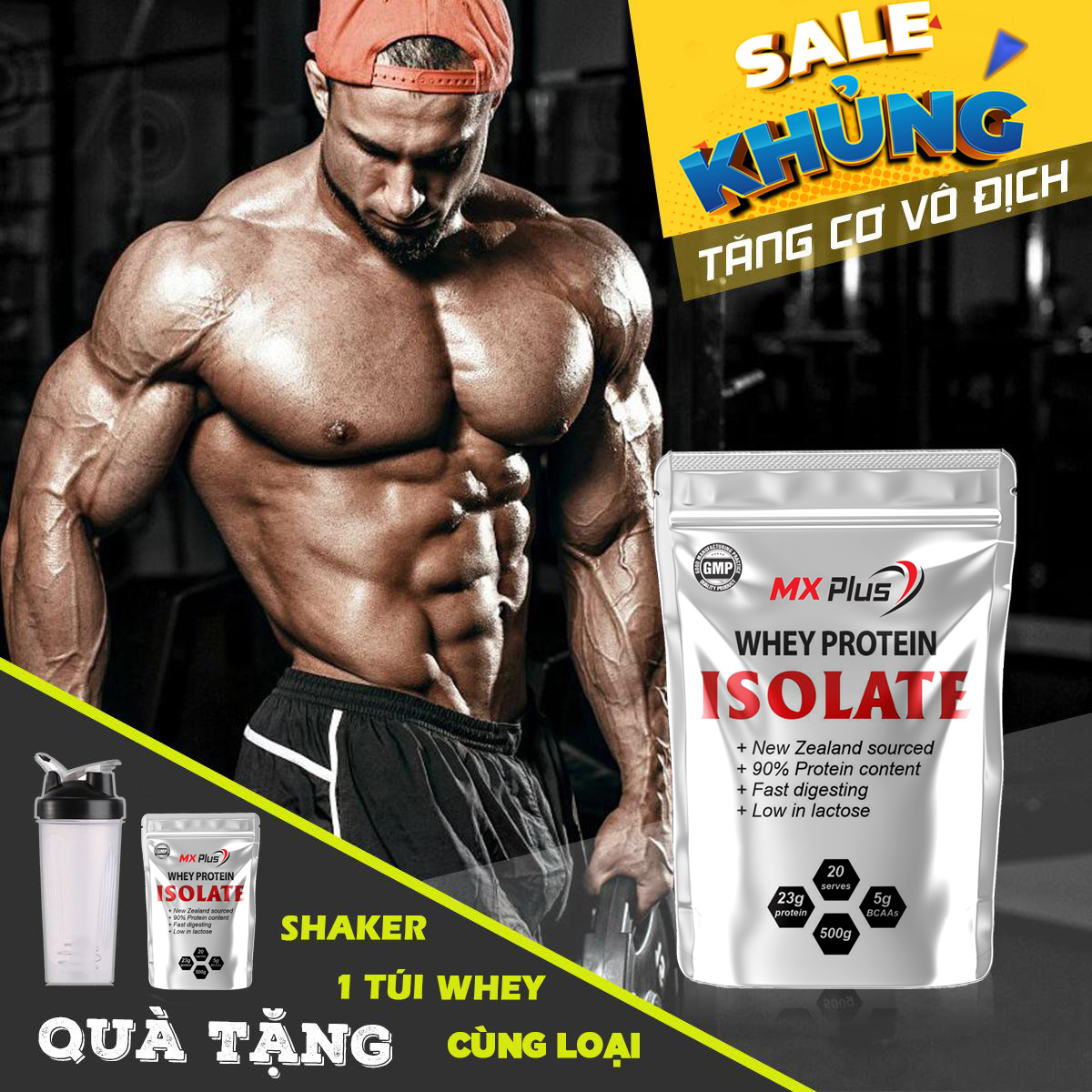 [HCM]COMBO 2 túi Sữa Tăng Cơ Whey Protein Isolate MX Plus + Tặng bình lắc Shaker 700ml