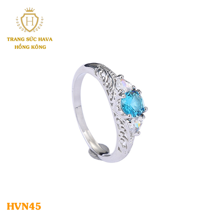 Nhẫn Nữ Đính Đá Màu Xanh Xi Bạc 925 - Trang Sức Hava Hong Kong